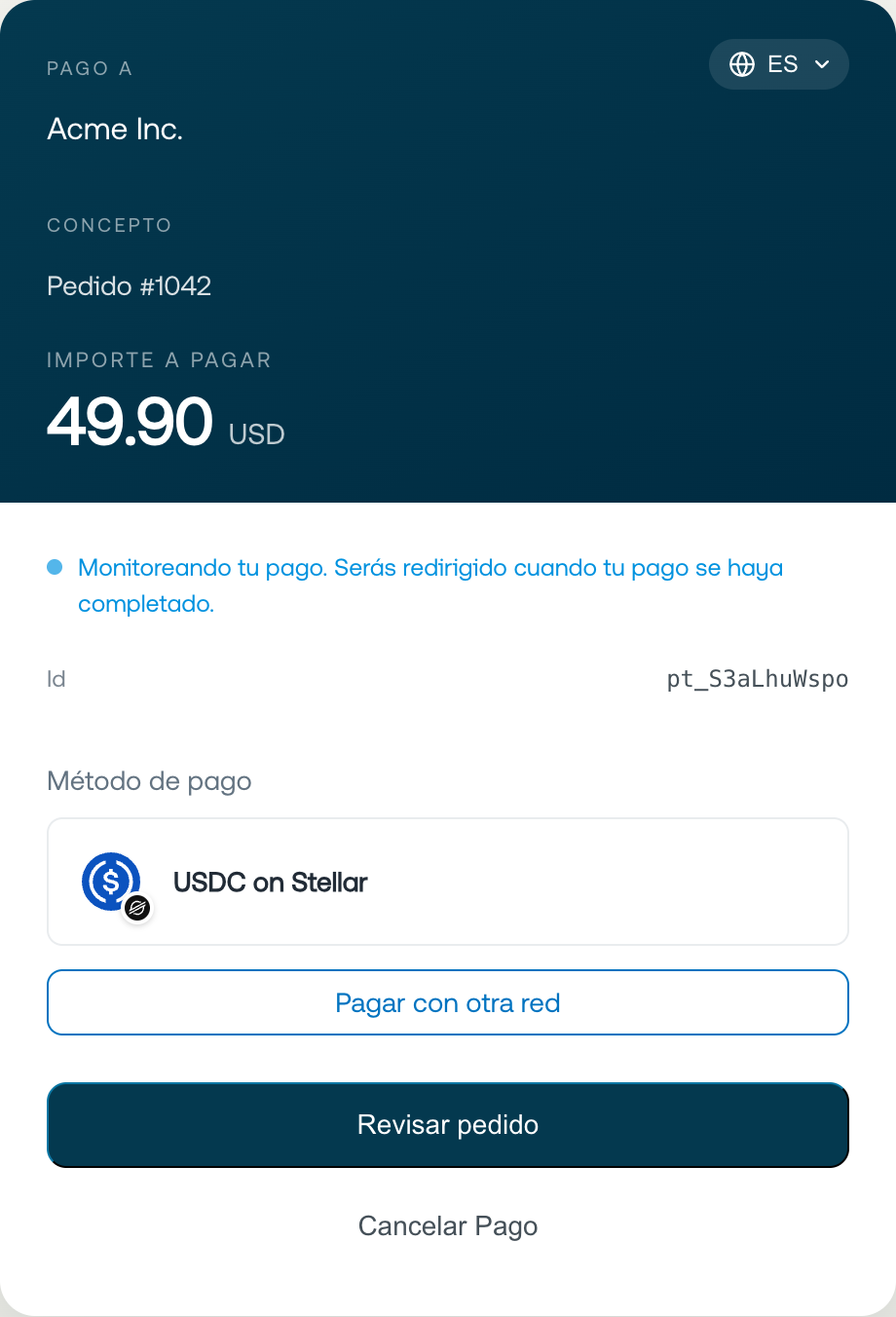 Página de cobro de un link de pago