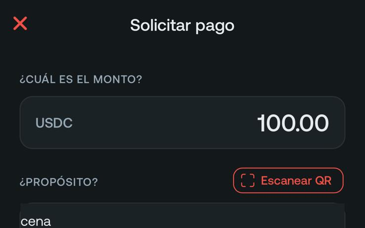 Pantalla de cobro: monto y propósito